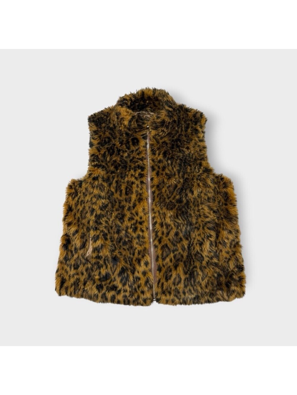 J.Crew Leopard Print Faux Fur Vest Full Zip M Cheetah Animal Outer Women’s